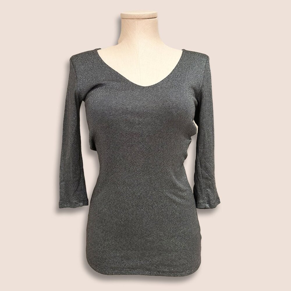 Michael Stars Grey Top V Neck Size OS 3/4 Sleeve Shimmer